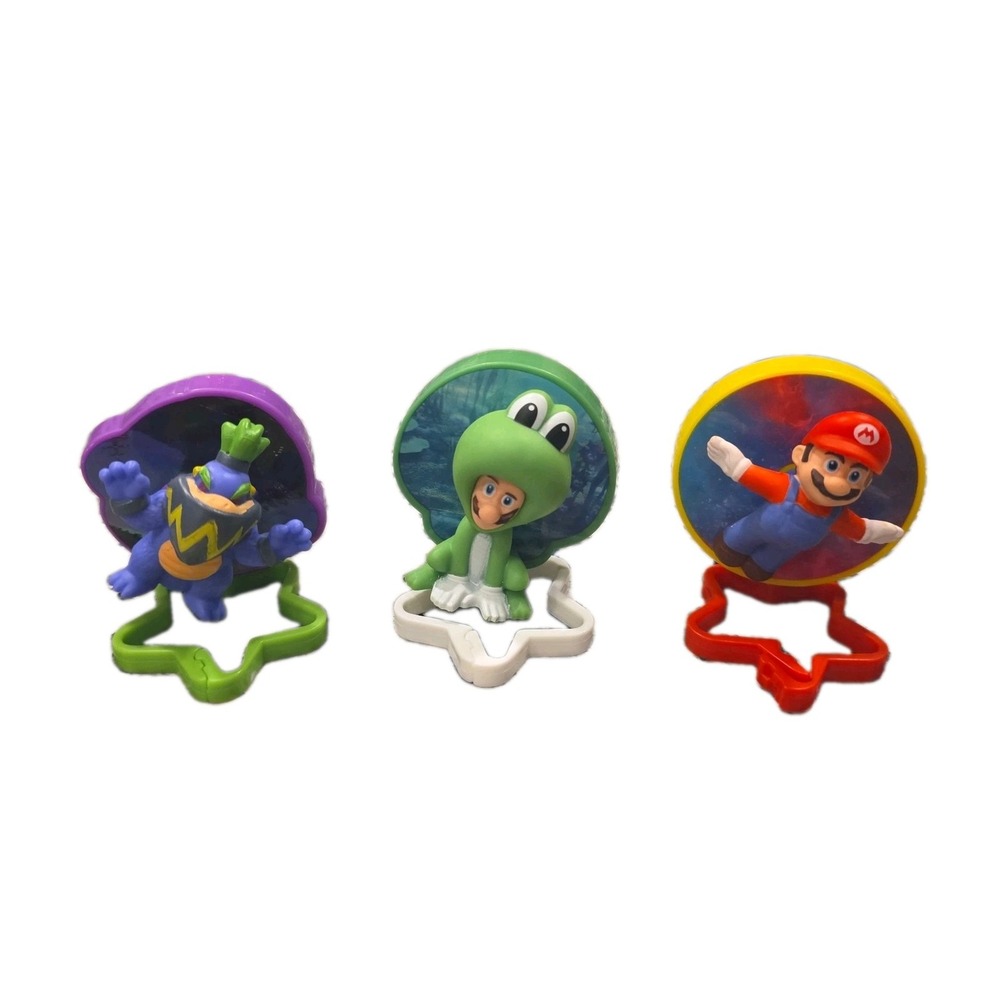 Set Of 3 Super Mario Galaxy Movie Cake Topper Figurines Mario, Luigi,‎ Bowser